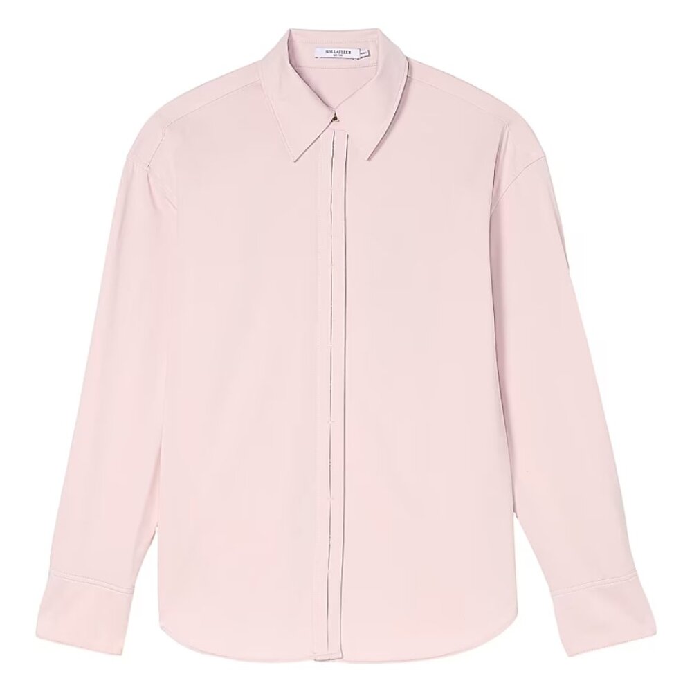 M.M.LaFleur Filomina Friday Shirt Size Large Pink Tulip Knit Poplin Button Down - Picture 5 of 12